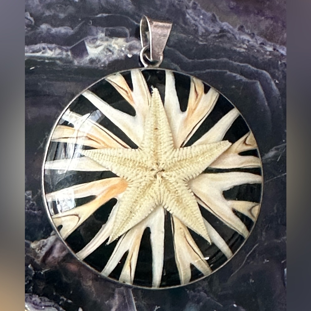 Starfish Shell Large Statement Sterling Silver Pe… - image 1